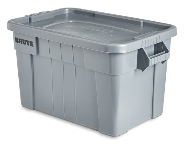 Rubbermaid Commercial Products Brute Tote Storage Container With Lid, 20-Gallon, Gray, Pack Of 1