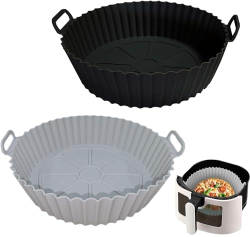 Niwix Pack Of 2 Air Fryer Silicone Liners I Round Basket Baking Accessories Tray I Basket Bowl I Nonstick Reusable Heat Resistan
