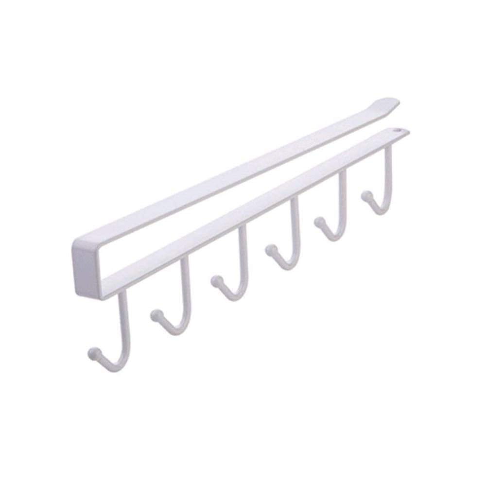 Rd Mall MultiFunctional 6 Hooks Under Shelf Cup Holder Hanging Hook Rack Holder Under Cabinet Closet Without Drilling (White, 1