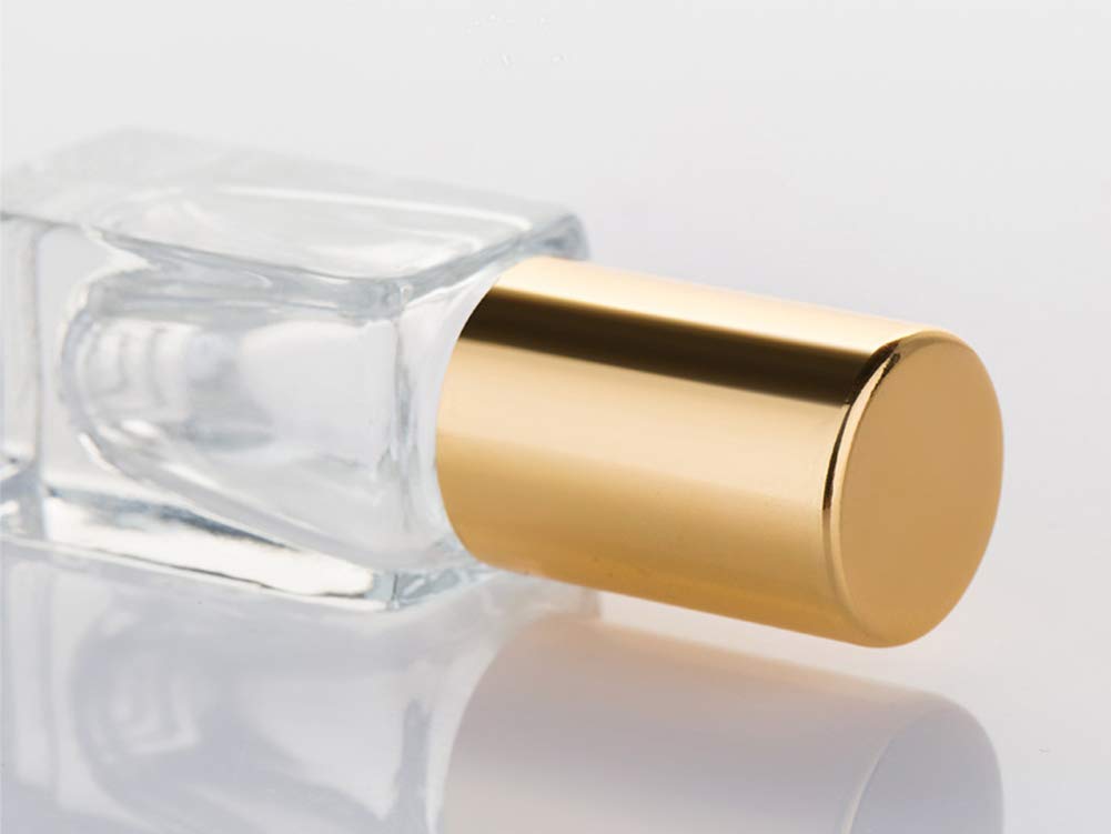 3Ml Square Glass Roller Bottle For Essential Oils,Mini Glass Bottles With Stainless Steel Roller Balls,Gold Aluminum Caps Portab