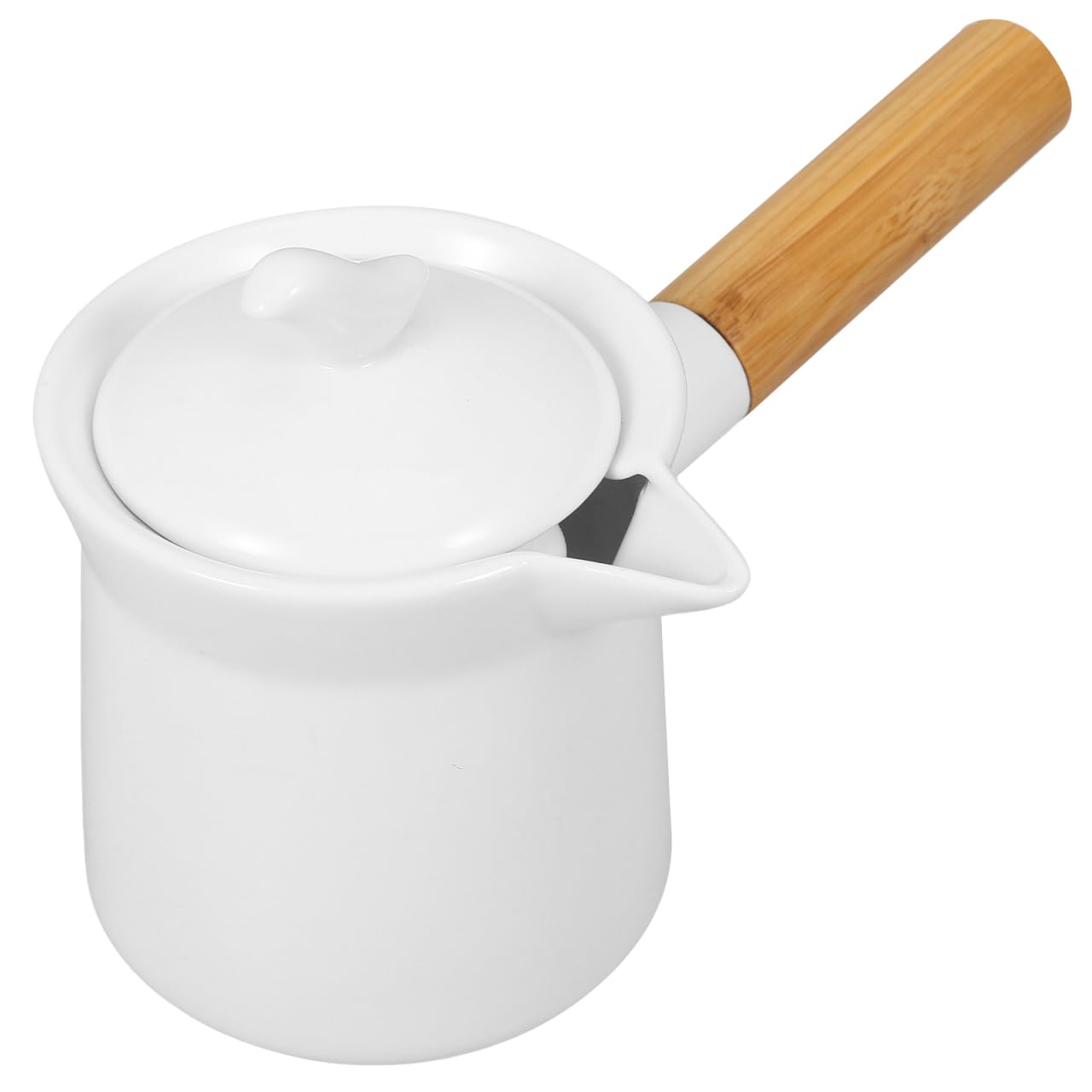 Unomor Mini Ceramic Milk Pot, 12 oz Saucepan with Wooden Handle & Precise Spout  EvenHeating for Melting Butter, Warming Milk 