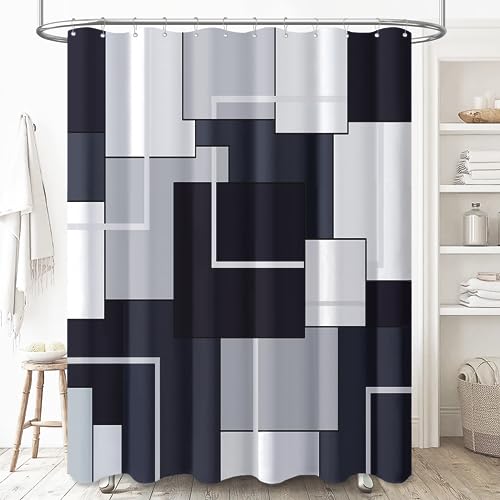 Bttn 96 Inches Extra Long Shower Curtain - Geometric Abstract Fabric Shower Curtain Set With Plastic Hooks, Large Modern Decorat