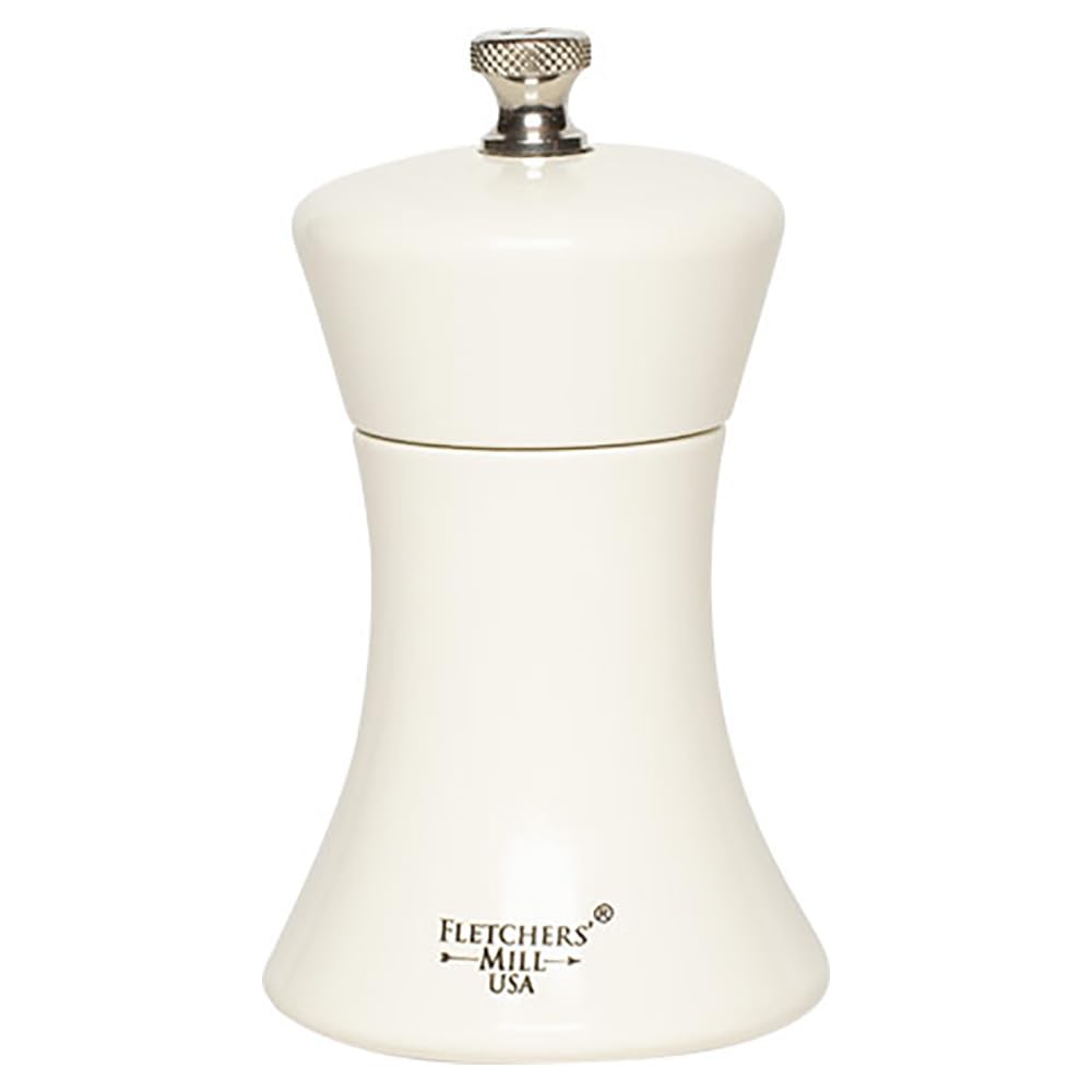 Fletchers' Mill Sierra Pepper Mill, White - 4 Inch, Adjustable Coarseness Fine To Coarse, Made In U.S.A.