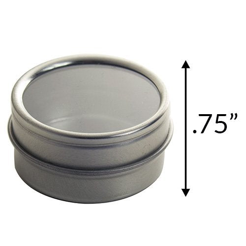 Juvitus .25 Oz Silver Metal Steel Tin Flat Container With Tight Sealed Clear Lid (12 Pack)