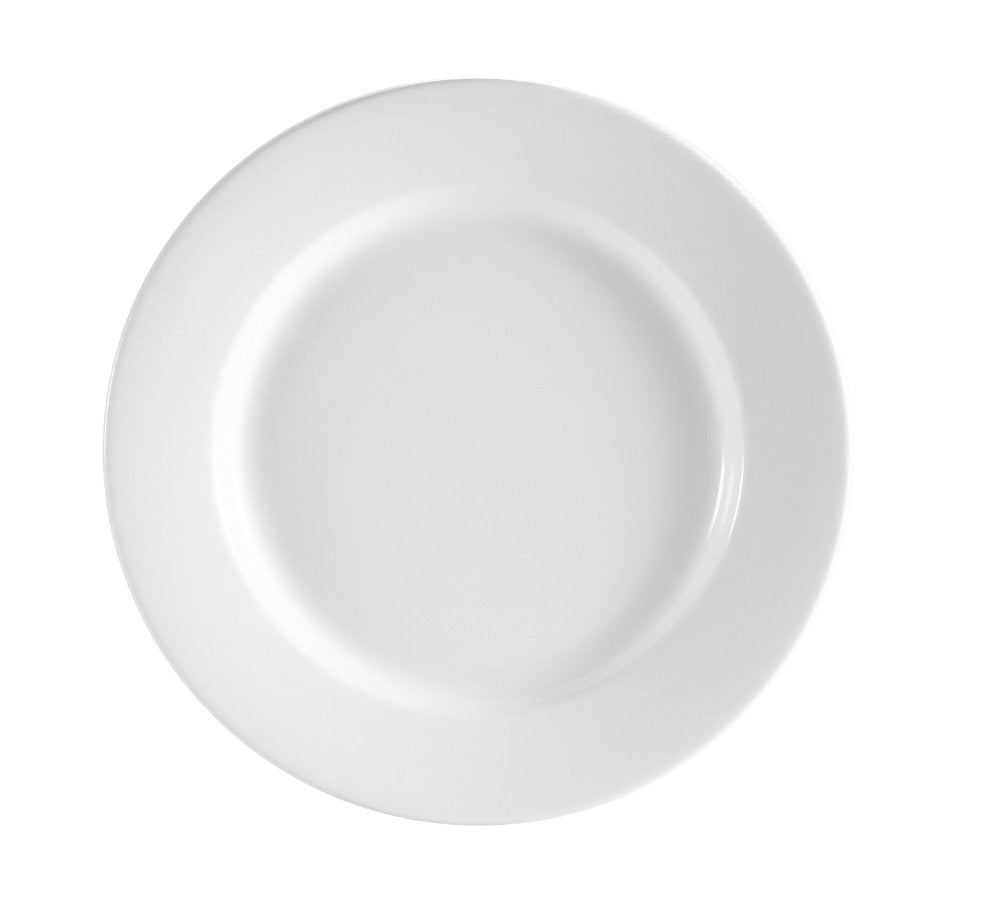 CAC China RCN-9 Clinton Rolled Edge 9-1/2-Inch Super White Porcelain Plate, Box of 24