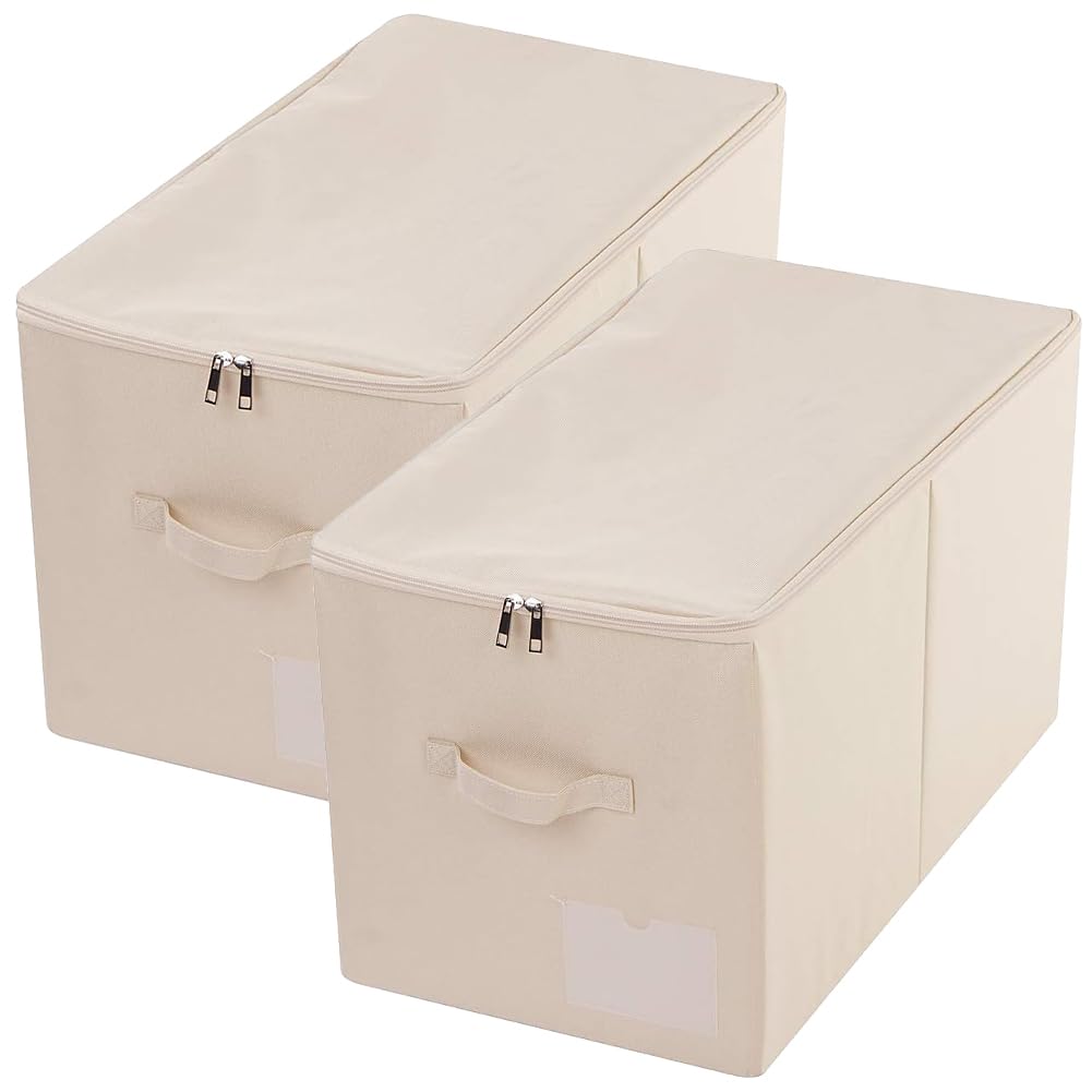 Iwill Create Pro Pack Of 2, Zip Lidded Wardrobe Storage Bins,Collapsible Fabric Storage Boxes For Clothing, Bedding, Toys, Blank