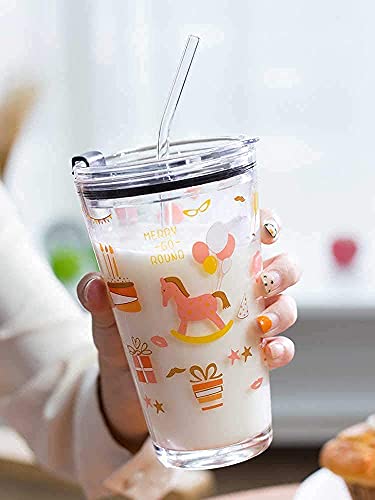 Skdbpm Ice Juice Drinks Glass Can Mug With Straw For Milk/Coffee/Green Tea Cup Set Of 1510Ml Transparent Printed Can Shape Cup 