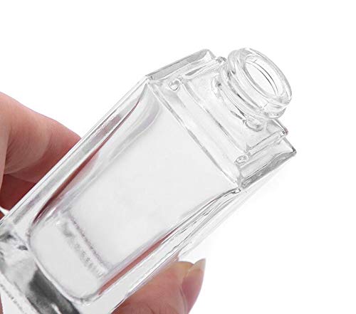 Quupy 2Pcs 15Ml/0.5Oz Empty Clear Square Glass Emulsion Essence Bottle With Black Pump Head Cosmetic Foundation Travel Vials Con