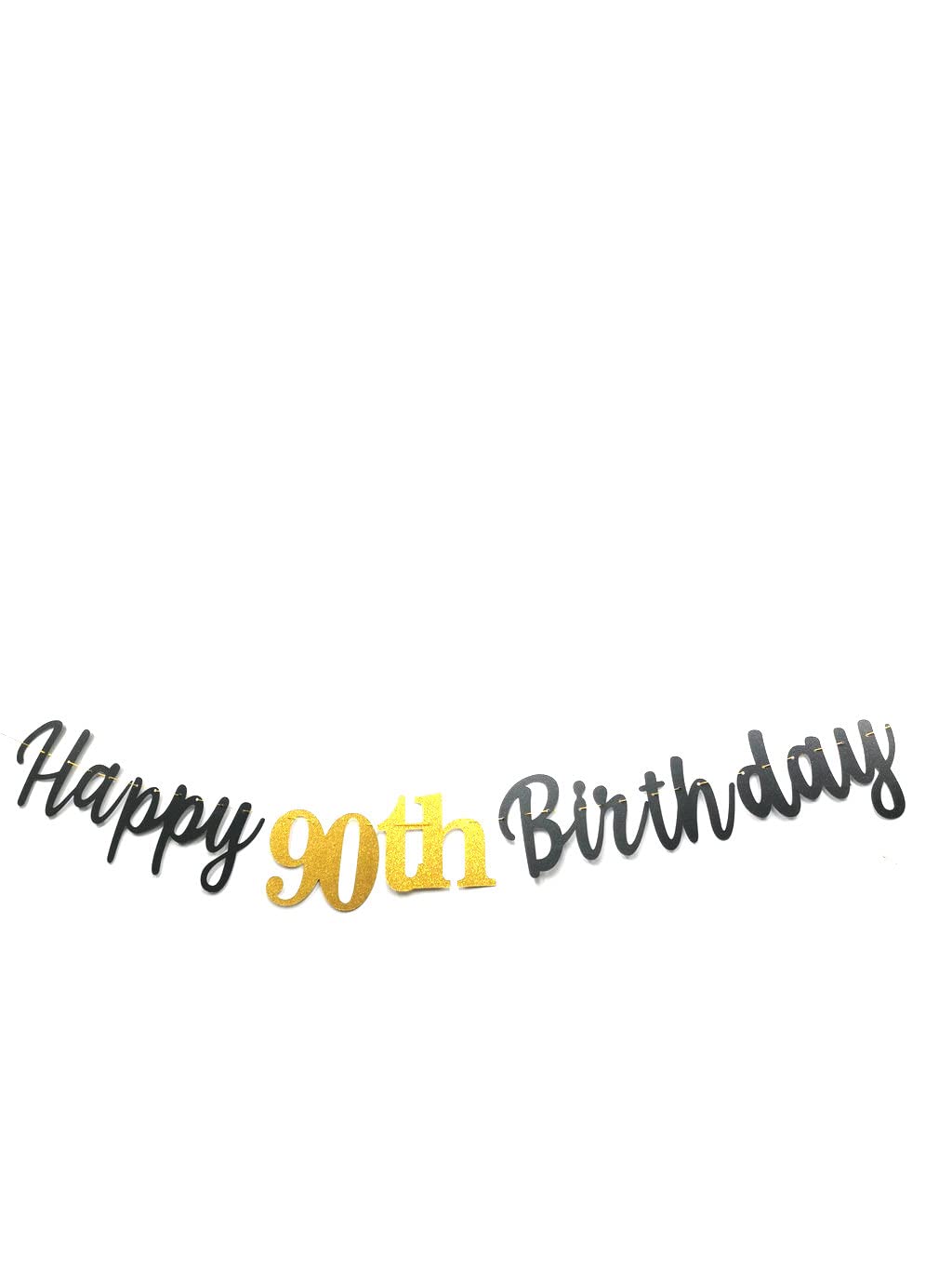 Black Happy 90Th Birthday Banner Sign Gold Glitter 90 Years Birthday Party Decorations Supplies Anniversary Celebration Backdrop