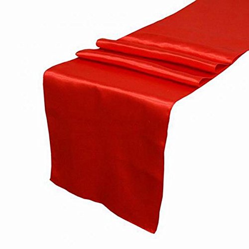 Merishopp 30 * 275cm Satin Plain Damask Table Runner Wedding Party Venue DecorsRed