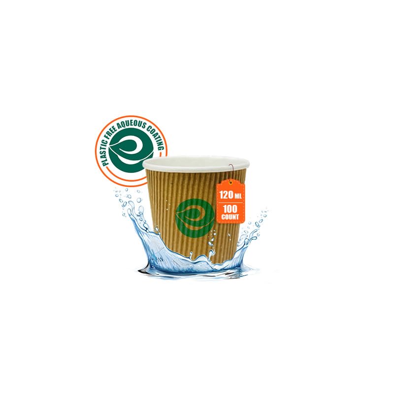 Eco Soul [120 Ml, 100 Count Disposable Ripple Paper Cups | PlasticFree Aqueous Coated | EcoFriendly & Biodegradable Hot Cups |
