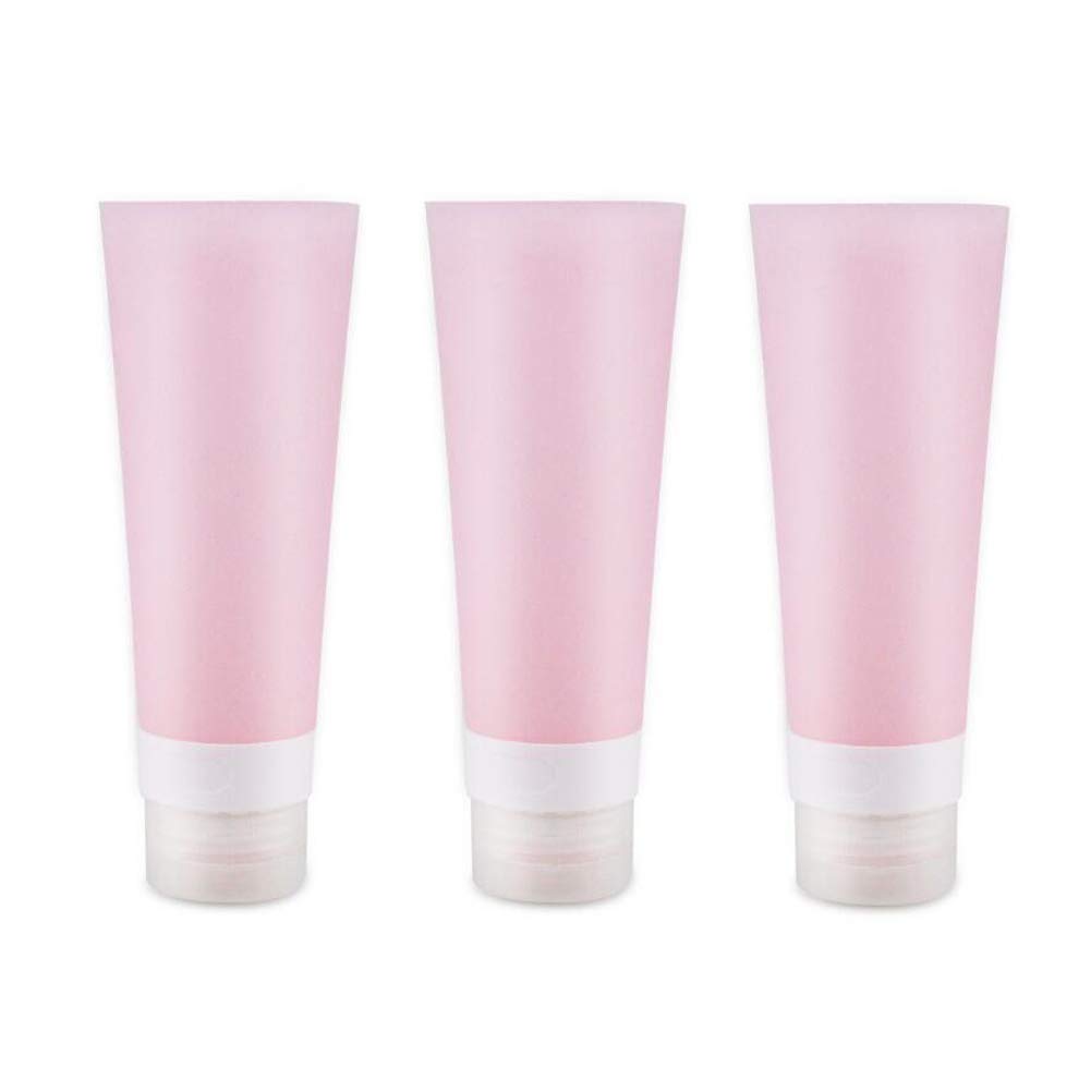 3Pcs 80Ml 2.7Oz Pink Empty Silica Gel Squeeze Tubes With Flip Cap Emulsion Lotion Shower Gel Shampoo Conditioner Holder Refillab