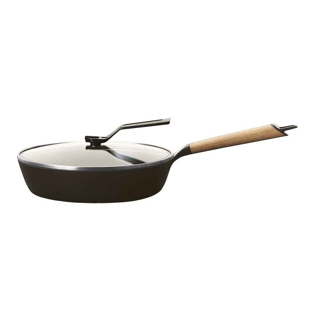 Vermicular Frying Pan & Glass Lid | 26cm Deep (10.2)  Oak Wood Handle