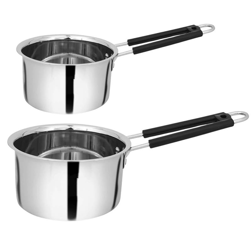 Bright Bloom Stainless Steel Sauce Pan Set Of 2 Sauce Pan Milk Pan Tapeli Patila Milk Boiler Cookware With Handle Guage 1, 1.5 L