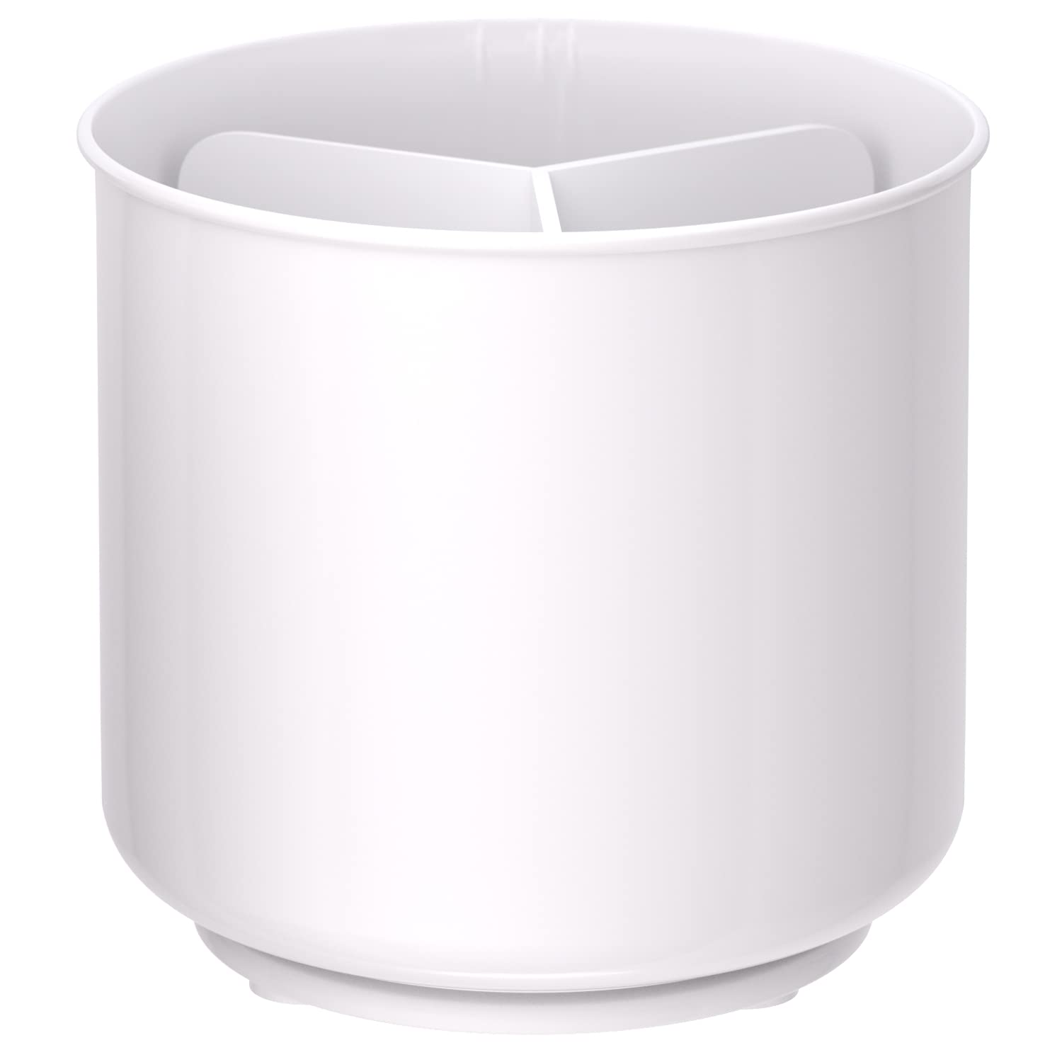 Rotating Extra Large White Plastic Utensil Holder Caddy with Sturdy No-Tip Weighted Base, Removable Divider, and Gripped Insert 