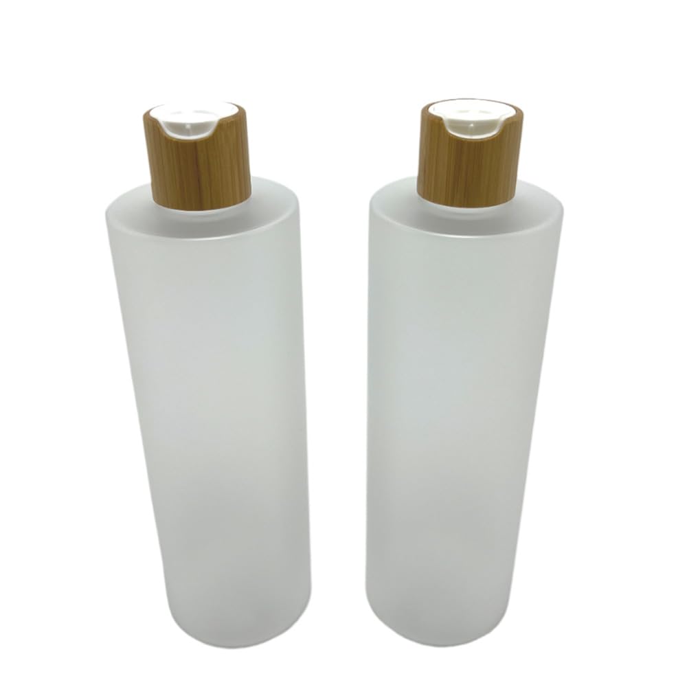 Beeco Gif2U Empty Cosmetic Bottles 16Oz/500Ml 2 Pack With Bamboo Disc Top Flip Cap For Shampoo Lotion Liquid Soap,Cream,Refilabl