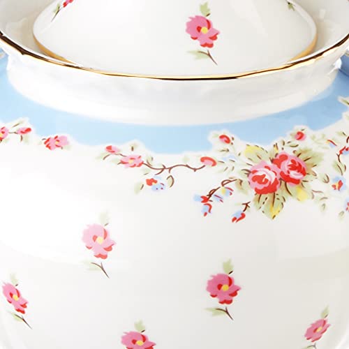 Gracie China Vintage Blue Rose Porcelain 5-Cup Teapot