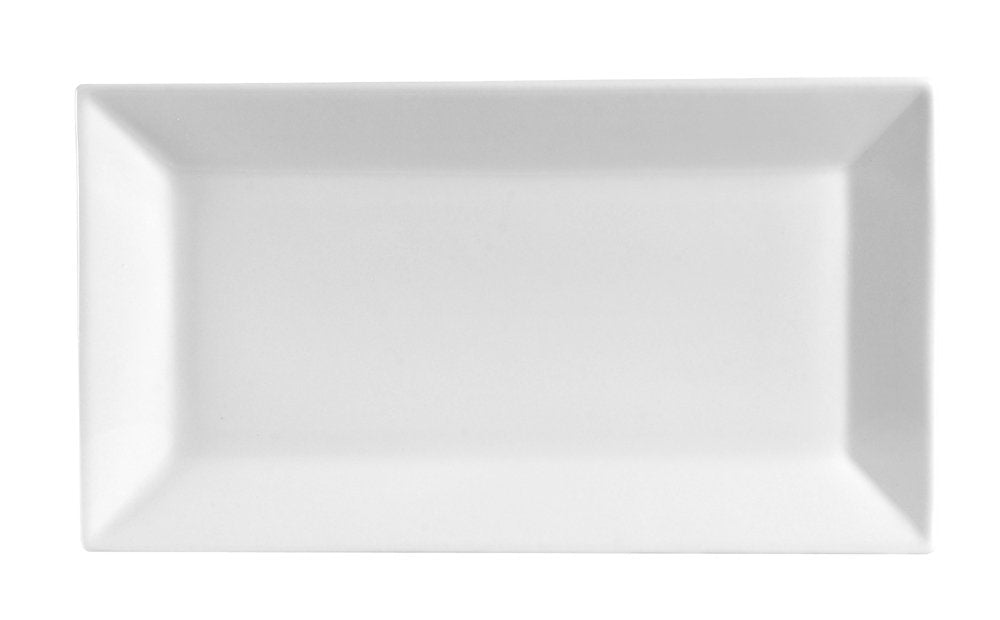 CAC China KSE-14 Kingsquare 13-Inch by 7-1/4-Inch Porcelain Rectangular Platter, Super White, Box of 12