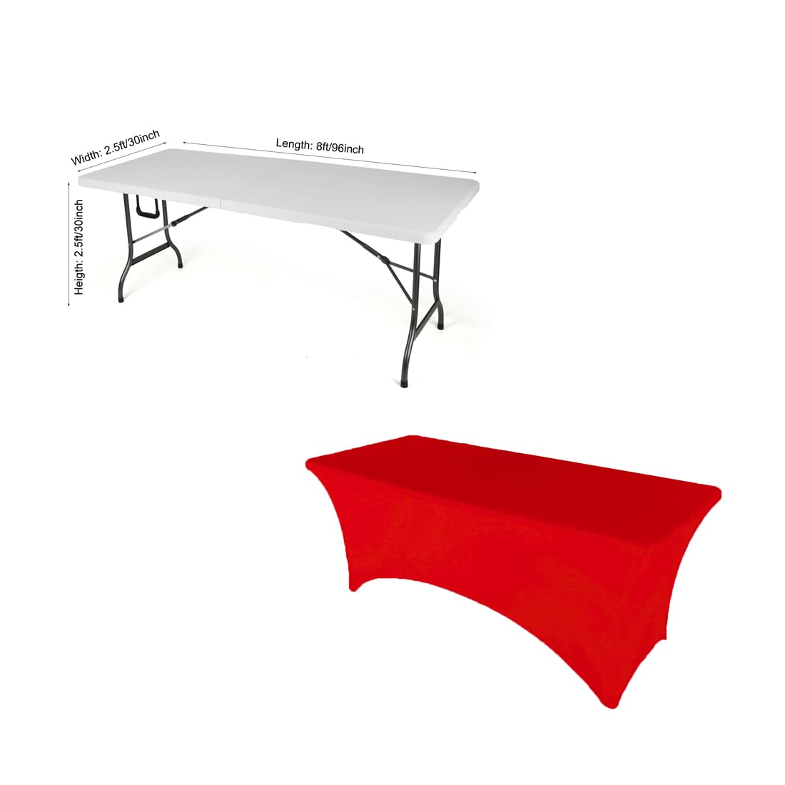 Gowinex 8Ft Red Stretch Spandex Table Cover Tablecloth For Rectangular Fitted Folding Table