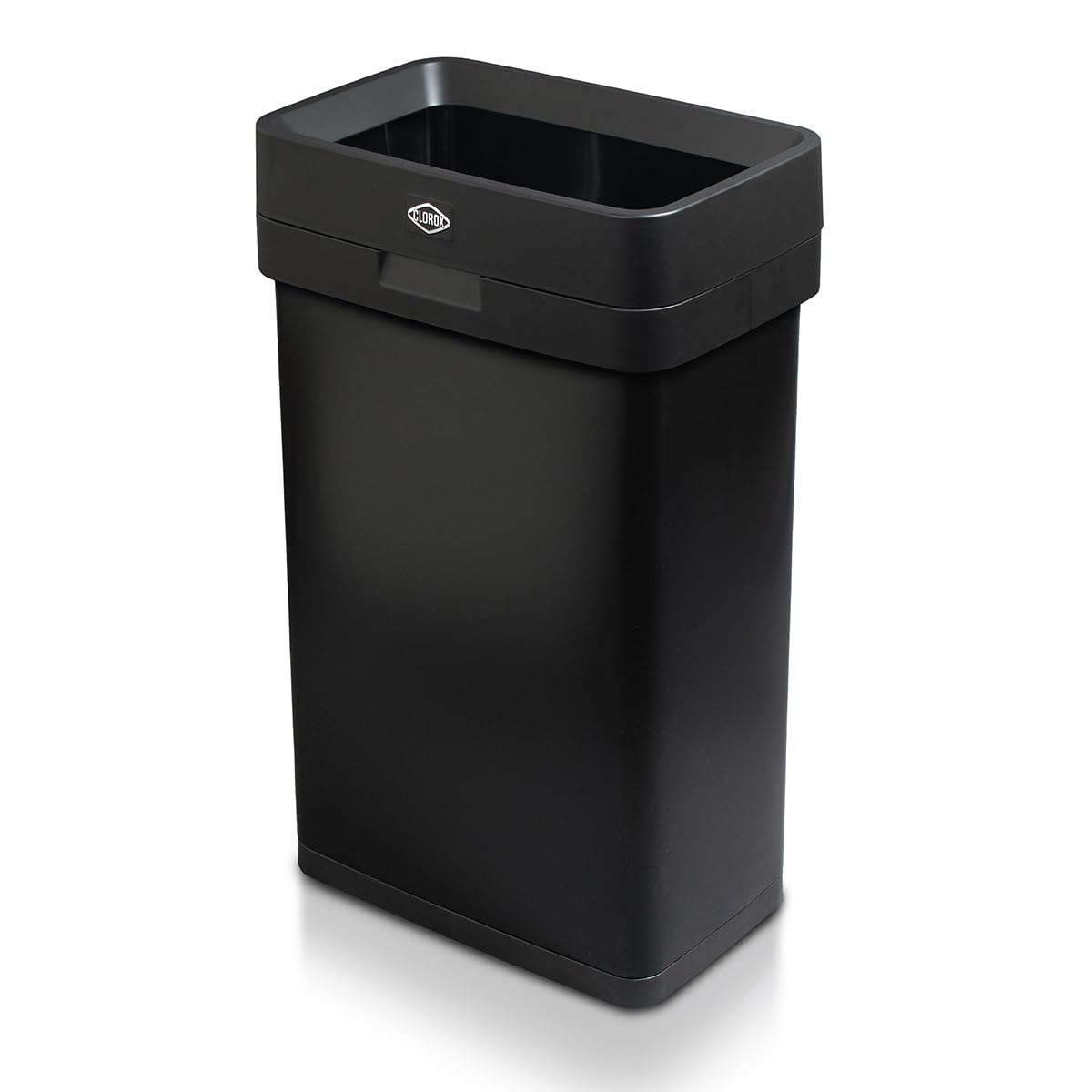 Clorox 13 Gallon Trash Can - 50L Slim Open Top Garbage Bin for Commercial Spaces, Kitchen, Office - Narrow Rectangular Black Sta