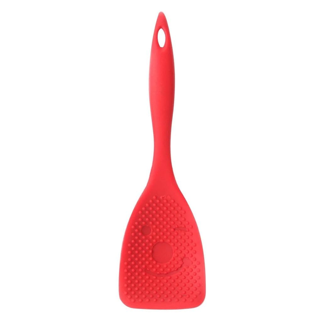 Besillia 23 Cm Silicone Rice Paddle Spoon, Dark Red Non Stick Spatula, Heat Resistant Cooker Spoon For Rice, Salads, Mashed Pota