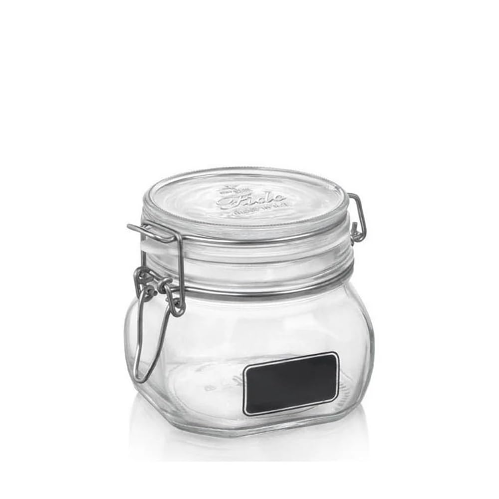 Bormiolio Rocco Clear Jar with Chalkboard  17.5 Oz