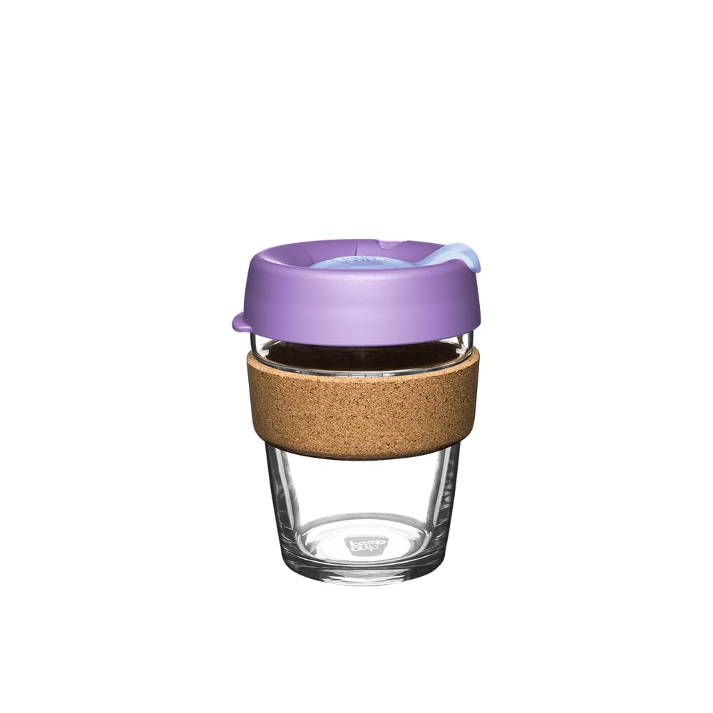 KeepCup Brew Cork, Reusable Glass Tumbler with Natural Cork, Tall Coffee Cup 12oz/340ml - Moonlight