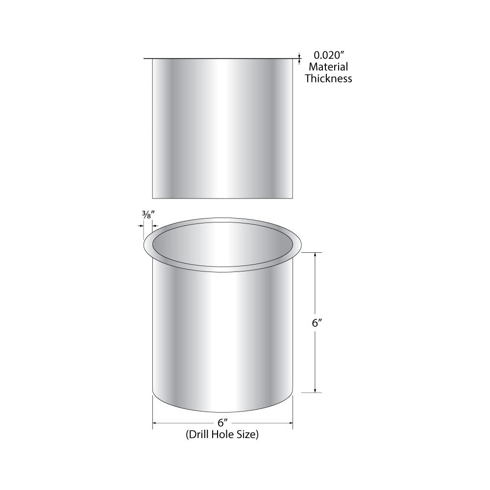 Outwater 6'' (Nominal) Diameter X 6'' Height 304 Polished Stainless Steel Trash Grommets For Countertop Inserted Trash Chutes