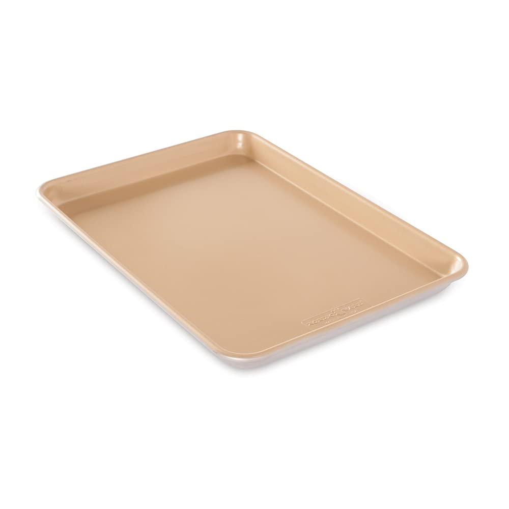 Nordic Ware Aluminum Nonstick, 15.125 X 10.625 44850 Naturals Non-Stick Jelly Roll Baking Sheet Rustproof Aluminium Tray, Gold