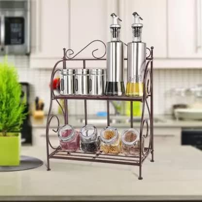 Decorasia Foldable Wrought And Cast Iron Spice Shelf Rack Containers Utensil Kitchen Rack