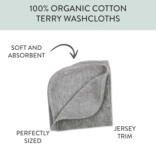 Honestbaby 10-Pack Organic Cotton Baby-Terry Wash Cloths, 10-Pack Grey Heather, One Size