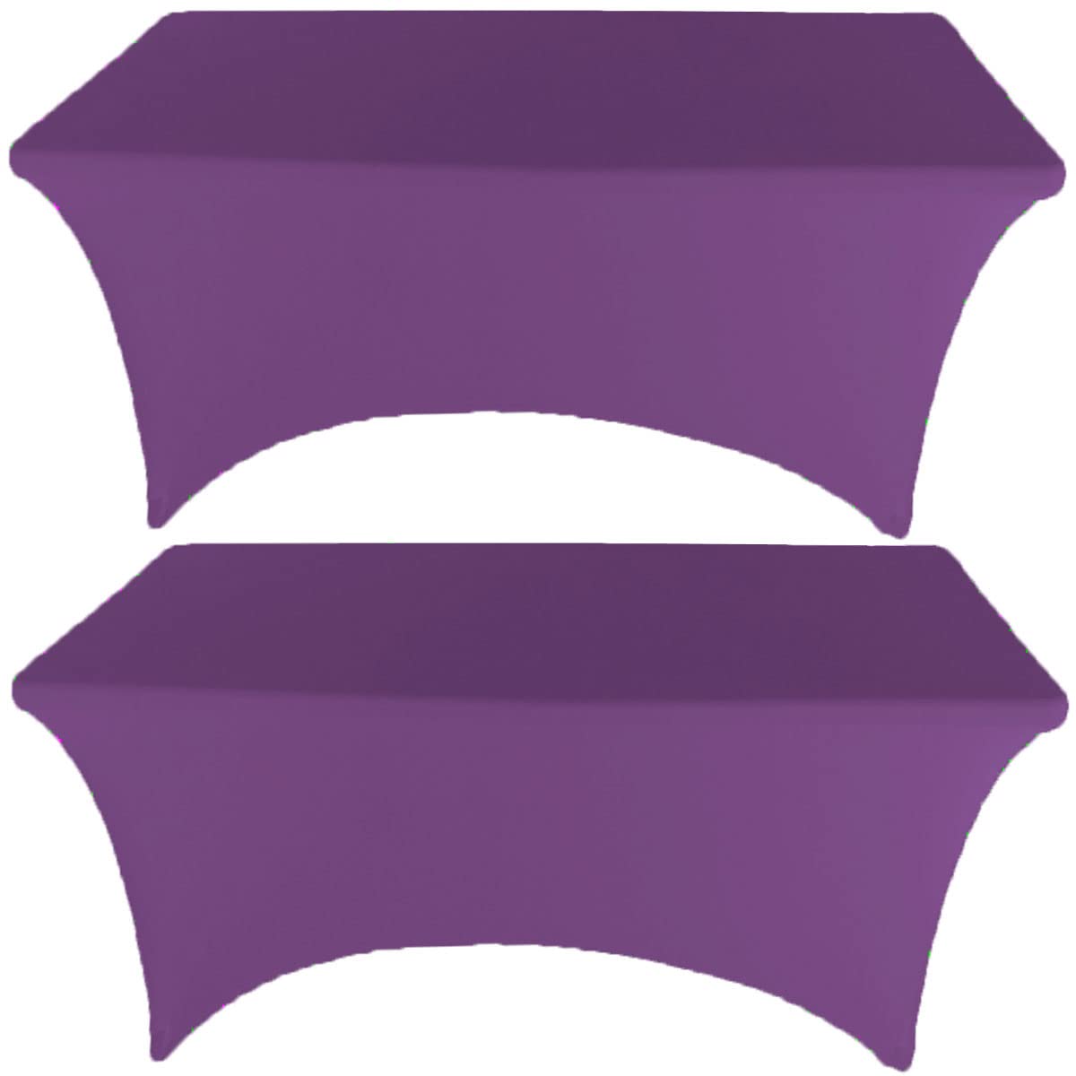 Gowinex 2 Pack 8Ft Purple Spandex Tablecloth Stretch Fitted Table Cover For Rectangular Table Event, Wedding, Banquet And Partie