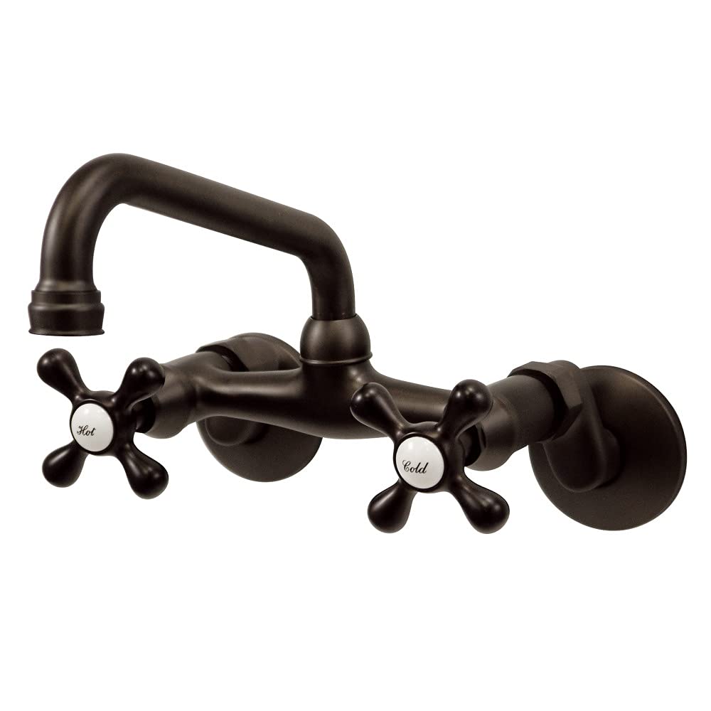 Kingston Brass Ks213Orb Victorian Two Handle Wall Mount Kitchen Faucet, 7-Inch, Oil Rubbed Bronze