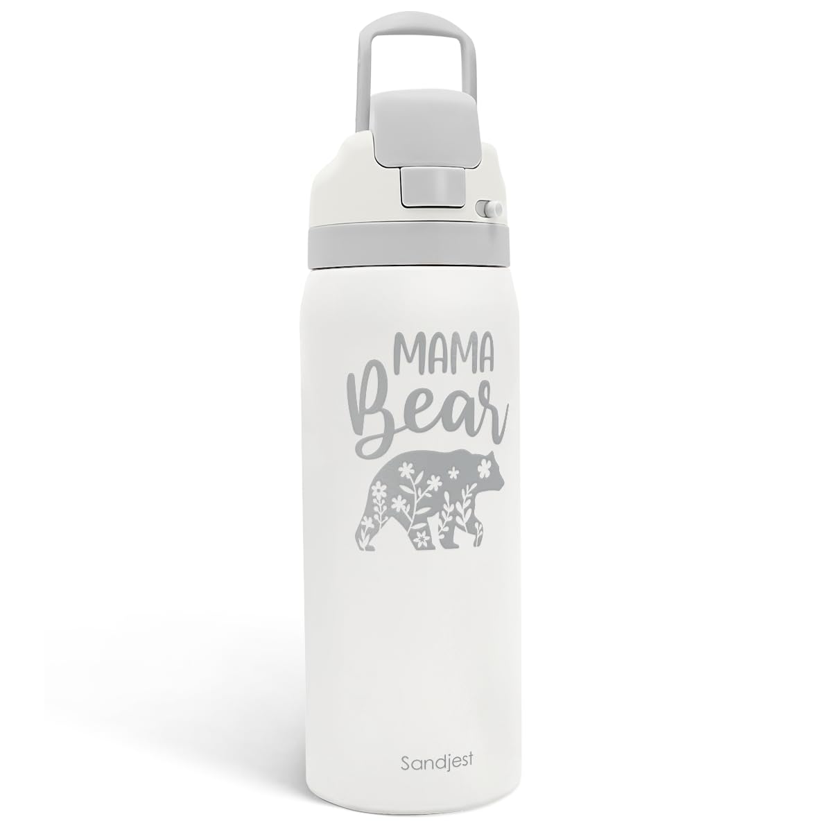 Mom Insulated Stainless Steel Water Bottle with Straw for Sports and Travel, Mama Bear, 32oz, Gifts for Women Mothers Day Birth