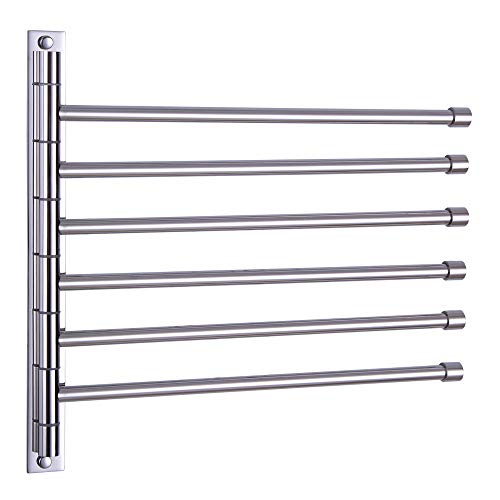 Gerzwy Bathroom Swing Arm Towel Bars Wall Mount Bath Towel Rack With 6 Arms Hanger Towel Holder Organizer Polished Stainless Ste