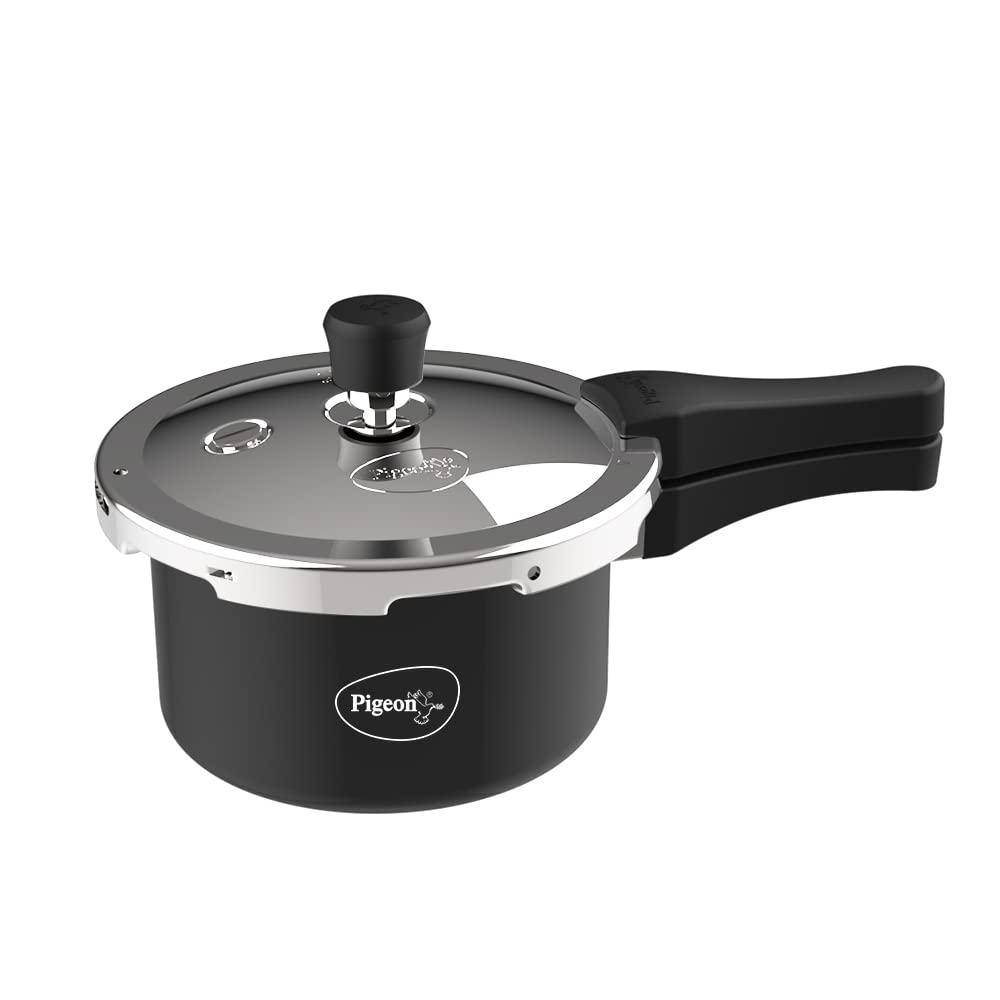 Pigeon Aluminium Hard Anodised Pressure Cooker Outer Lid With Induction Base (Black, 1.5 L)