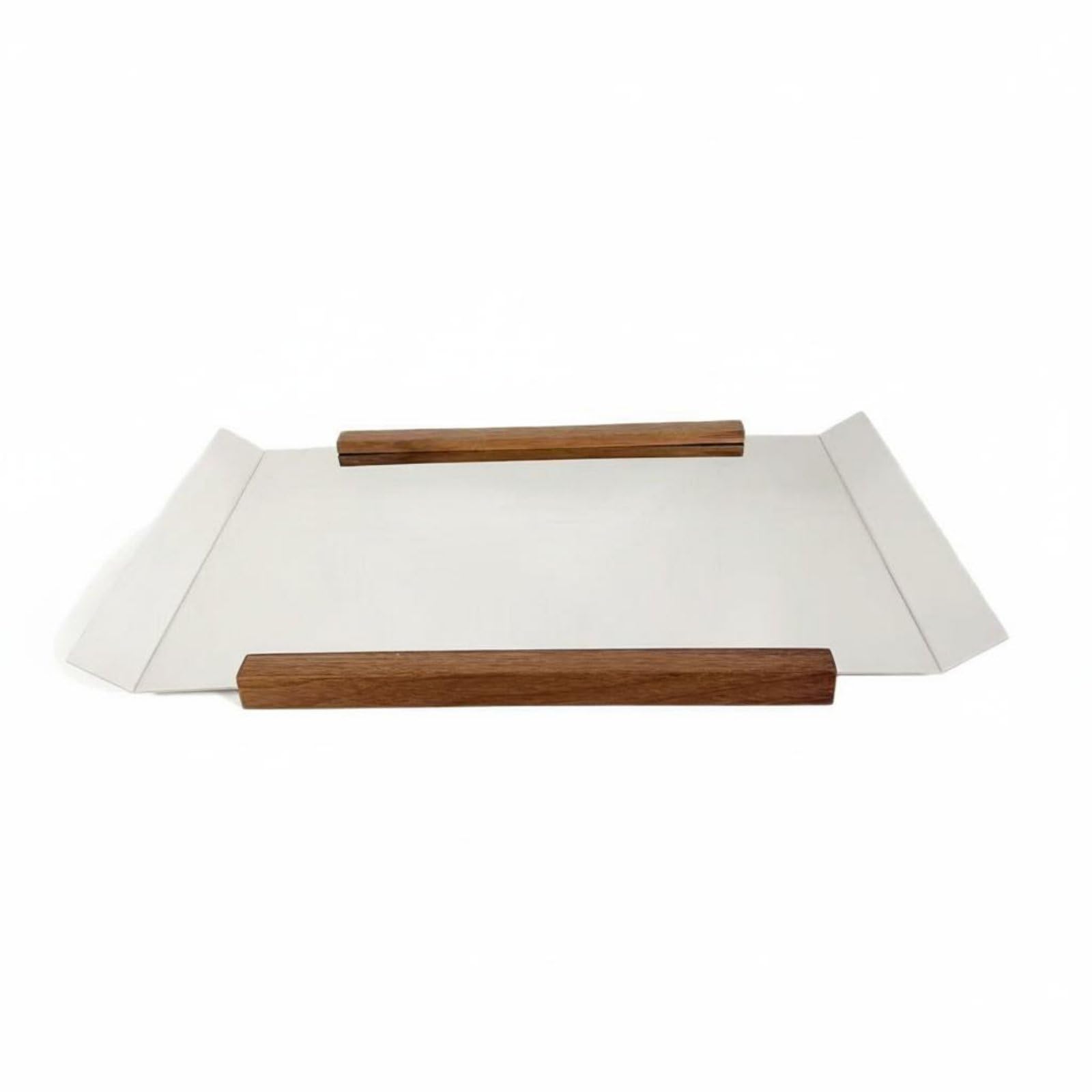 Enakshi Walnut Wood Tray Modern Geometric Design Mirror Tray Stainless Steel Home Decor For Coffee Table, Living Room, 46X30X2Cm