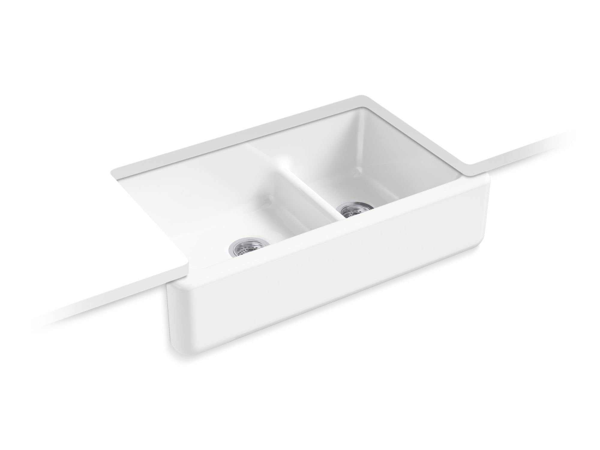 KOHLER Whitehaven 35-11/16 In. x 21-9/16 In. Self-Trimming Smart Divide Undermount Large/Medium Double-Bowl Kitchen Sink with Ta