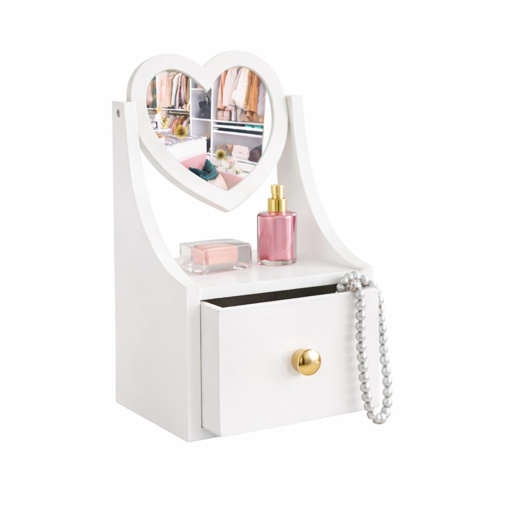 Brown Art Shoppee Makeup Organizer  Extra Large Exquisite Case Modern Closure, Drawer Trays & Heart Shape Mirror Huge Cosmetic 