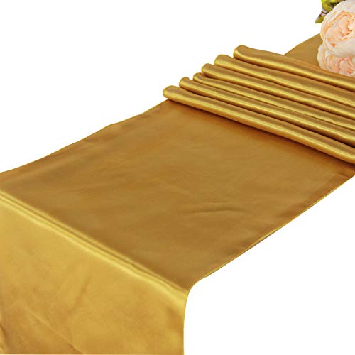 Welmatch Gold Satin Table Runners - 5 Pcs Wedding Banquet Party Event Decoration Table Runners (Gold, 5)