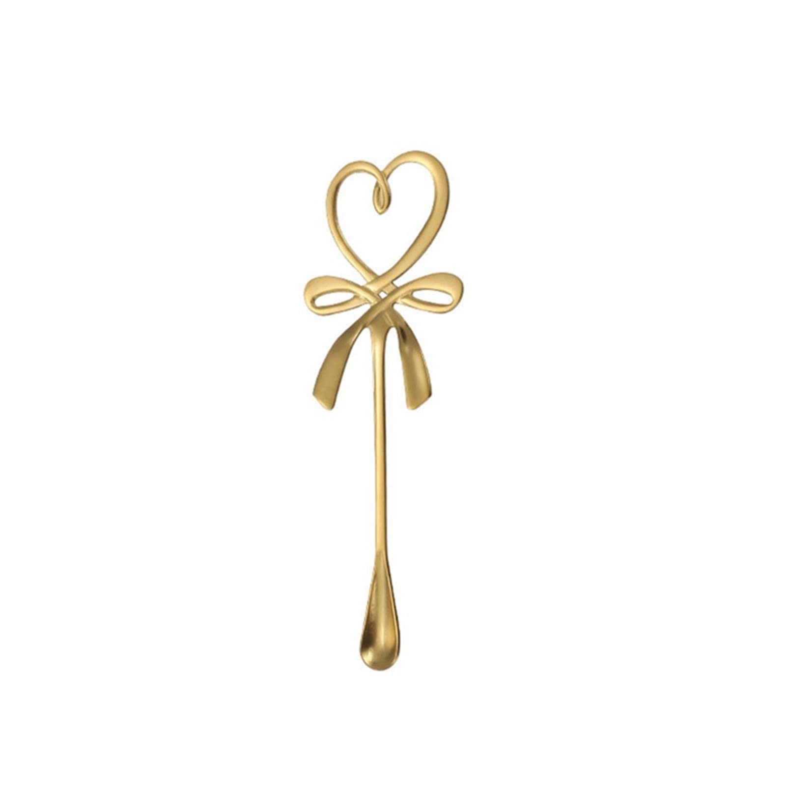 MENGKK Soup Ladles Stainless Steel Bow Knot Heart Shaped Spoon Tea Dessert Coffee Stirring Rod Hanging Table Decoration Flatware