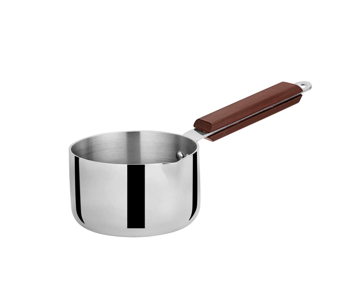 Chakmak Stainless Steel Iroko Triply Saucepan With Wooden Handle, Induction + Gas Compatible, Even Heat Distribution (Without Gl