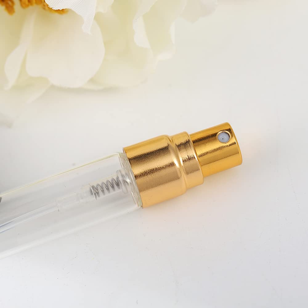 Enslz 10Ml 10Pcs Glass Spray Bottle Refillable Perfume Atomizer Mini Sample Test Bottle Thin Glass Vials (Silver)