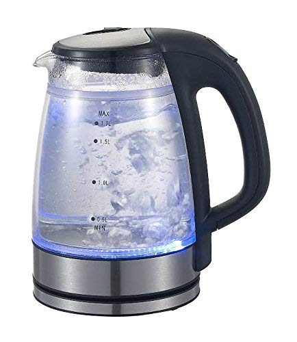 1.7L Double Glass Wall Electric Kettle With Led Indicator, Built In Cord Storage, 1500W Concealed Stainless Steel Heating Elemen