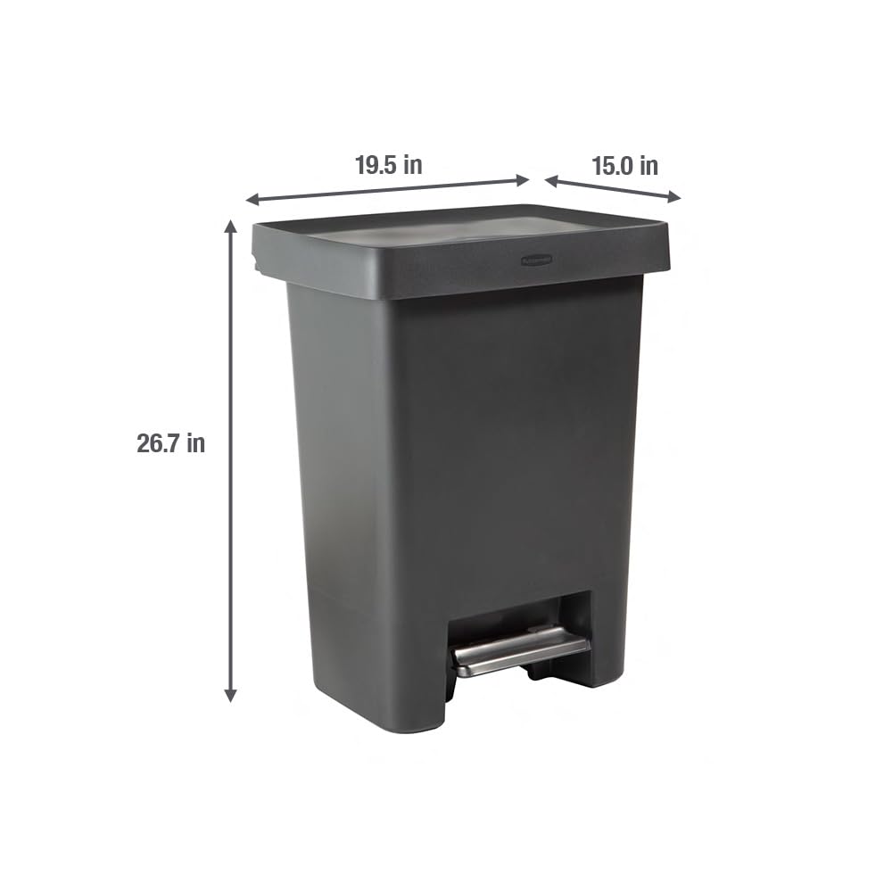 Rubbermaid High-Capacity Step-On Trash Can, 19 Gallon, Single Or Dual Stream Trash Or Recycling, Charcoal, Stainless-Steel Pedal