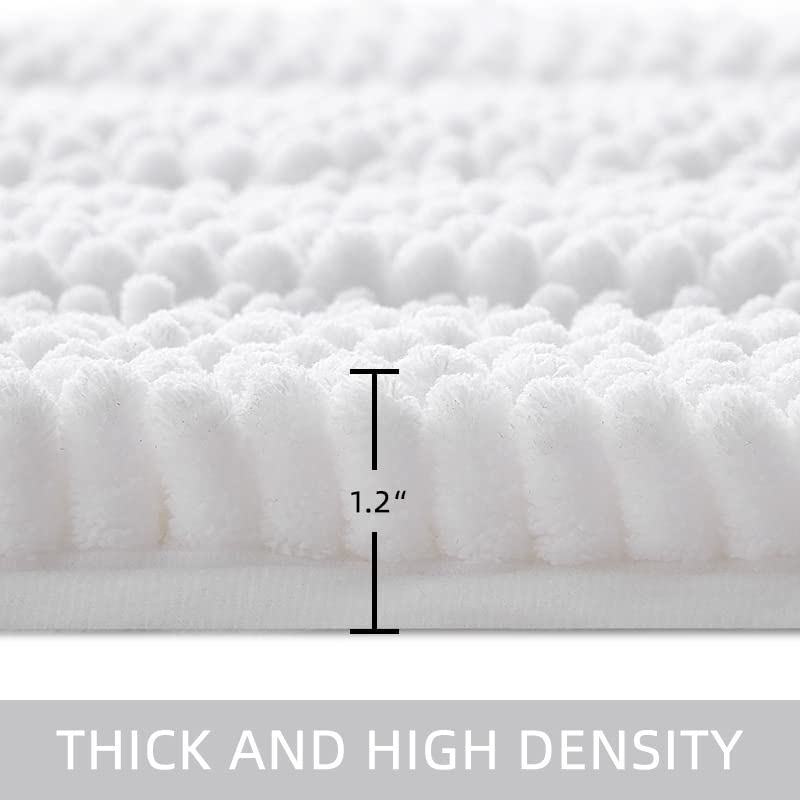 Tengtenglink Bath Mats For Bathroom,Thick Soft Chenille Floor Mats,Non Slip Shower Mats Ultra Water Absorbent Doormat (Pure Whit