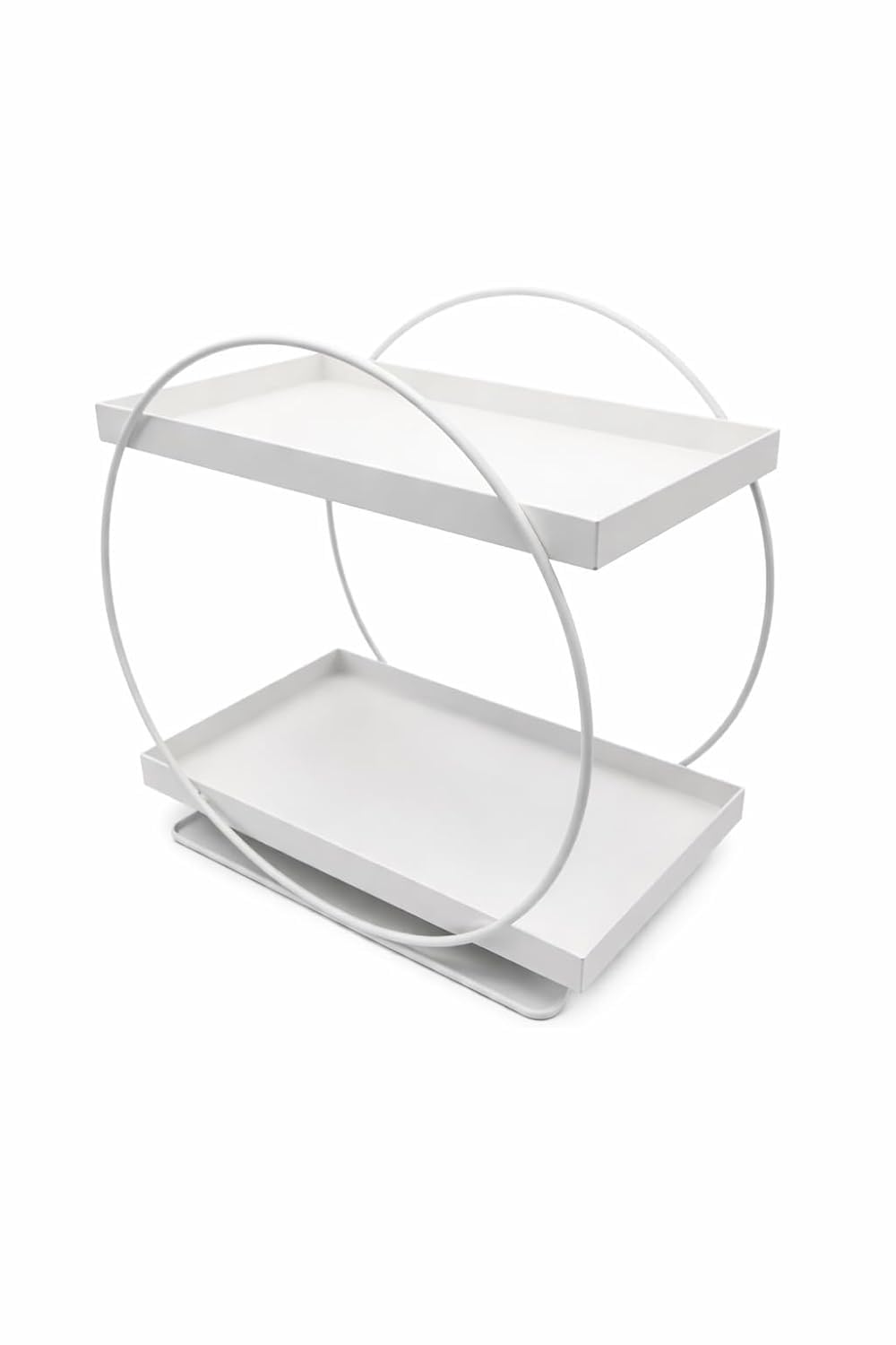 Naoe 2Tier Metal Countertop Organiser Shelf, White, Round Frame, For Kitchen And Bathroom