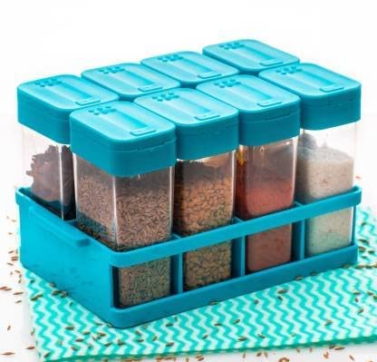Modern Masala Box for Kitchen  Spice Organizer With 8 Containers, 1 Stand Set  Masala Dabba (Blue)