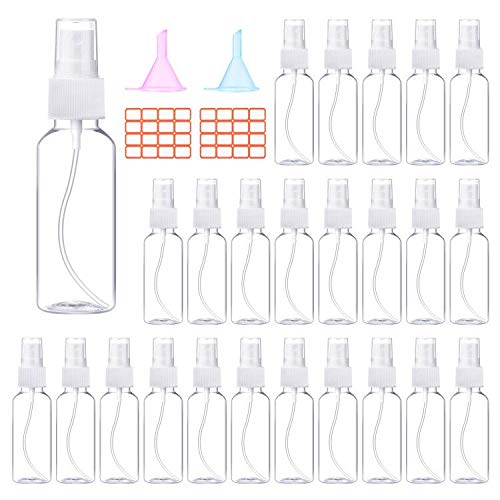 E-Accexpert 24 Pcs Spray Bottles 2Oz / 55Ml Clear Empty Mini Mister Spray Bottles Refillable Container Pocket Size Sprayer Set E