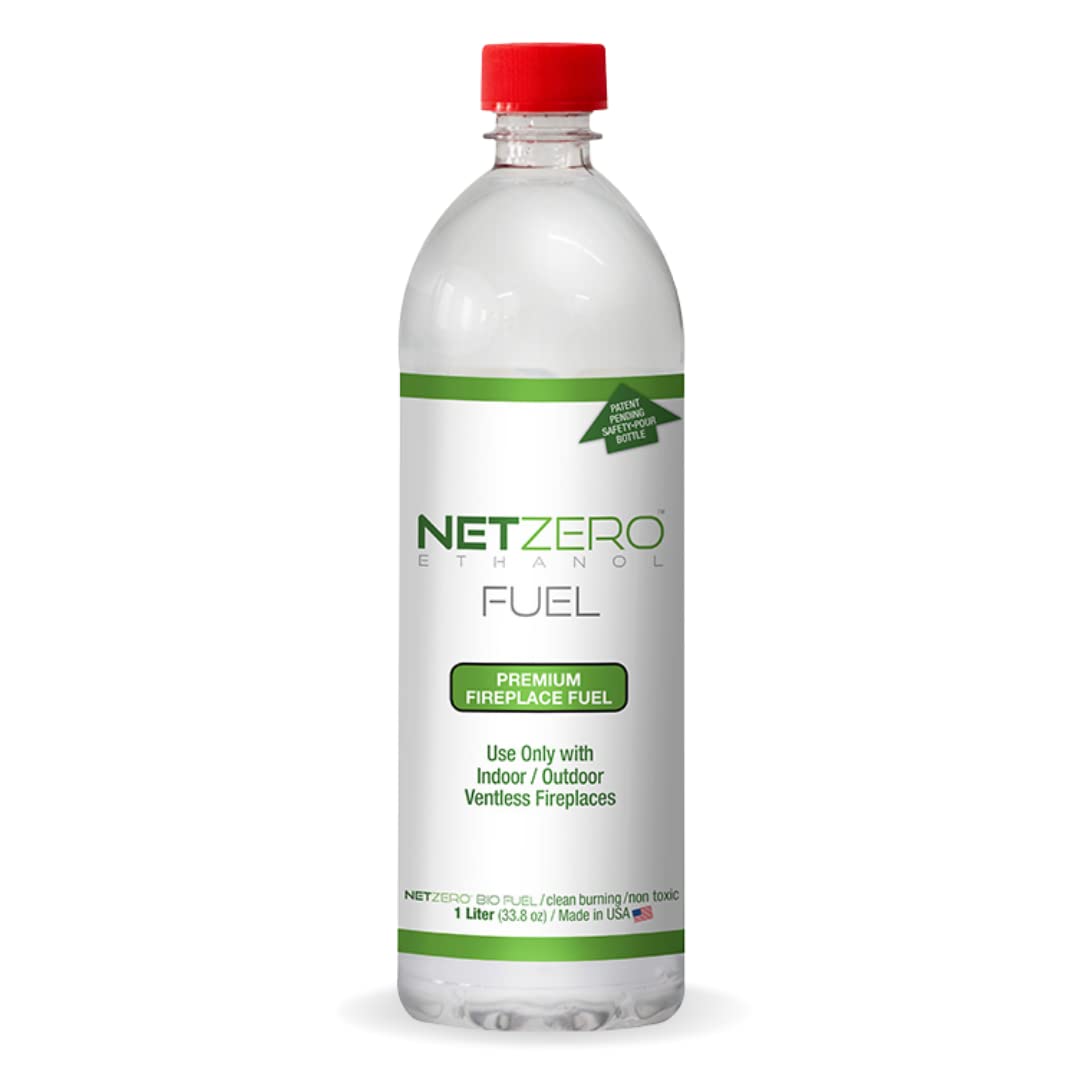 Netzero Bioethanol Fuel For Ventless Fireplaces, Fire Pit, Stoves And Burners Clean Burning, Sustainable Fuel, 1 Liter Bottle